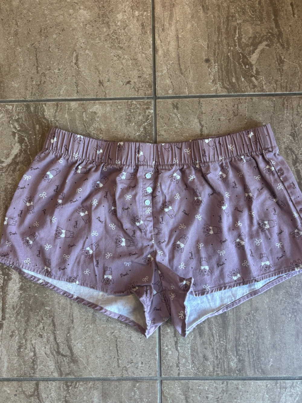 Disney Winnie the poo purple cotton sleep shorts with white cartoon characters